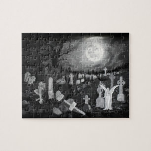 At night on the cemetery - Angel with Devil Jigsaw Puzzle