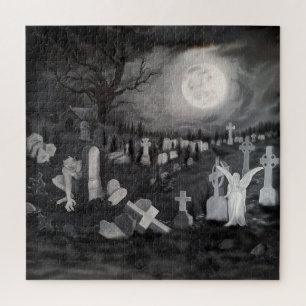 At night on the cemetery - Angel with Devil Jigsaw Puzzle