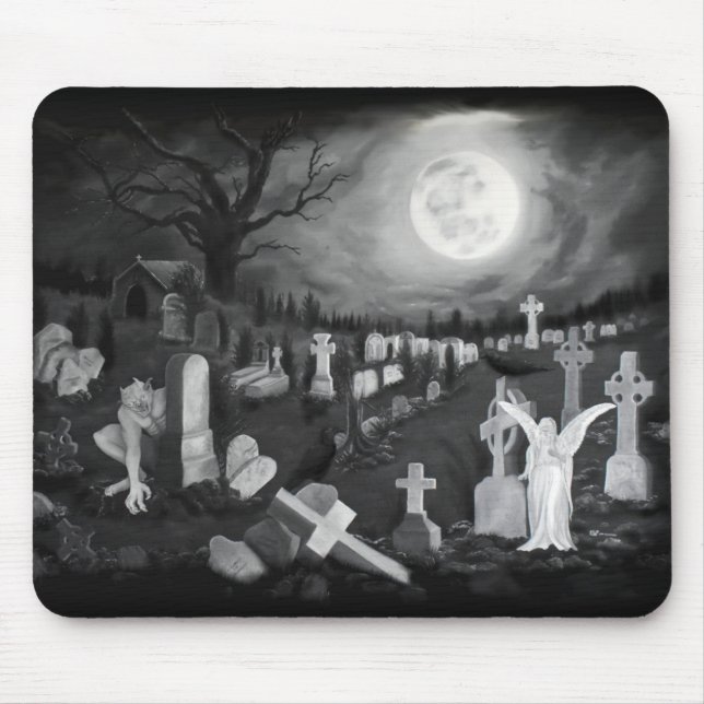 At night on the cemetery - Angel with Devil Mouse Pad (Front)