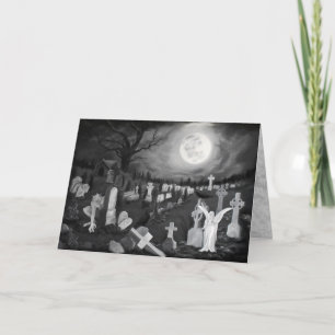 At night on the cemetery - Angel with Devil Note Card