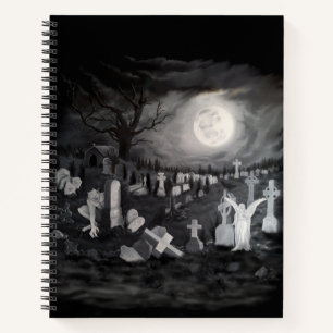 At night on the cemetery - Angel with Devil Notebook