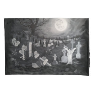 At night on the cemetery - Angel with Devil Pillowcase
