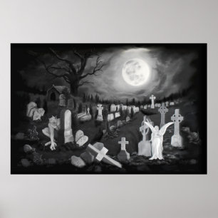 At night on the cemetery - Angel with Devil Poster