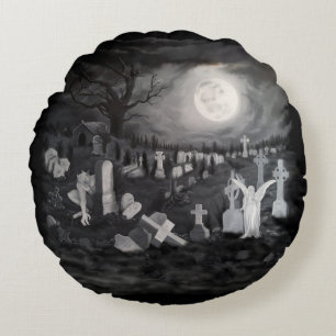 At night on the cemetery - Angel with Devil Round Cushion