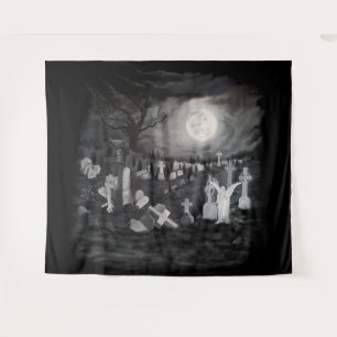At night on the cemetery - Angel with Devil Tapestry