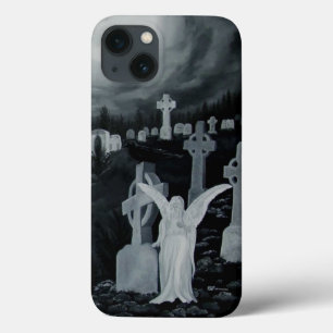 At night on the cemetery - angel with raven iPhone 13 case