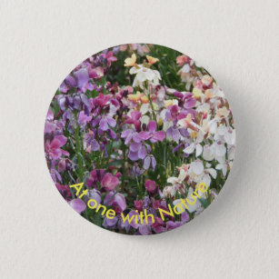 At One with Nature Purple and White Flowers 6 Cm Round Badge