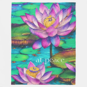at peace Beautiful Pink Lotus Flowers Water Scene Fleece Blanket