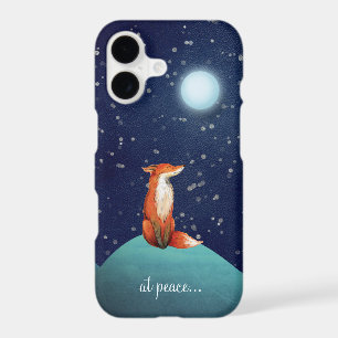 at peace ~ Charming Fox Sitting Under a Full Moon