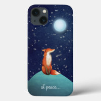 at peace ~ Charming Fox Sitting Under a Full Moon