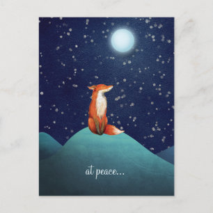 at peace ~ Charming Fox Sitting Under a Full Moon Postcard