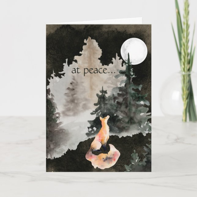 at peace ~ Fox and Full Moon Woodland Card (Front)