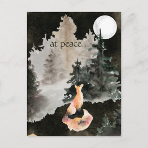 at peace ~ Fox and Full Moon Woodland Postcard