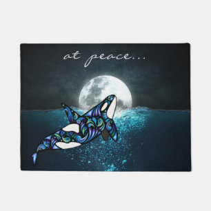 at peace ~ Full Moon Psychedelic Trippy Orca Whale Doormat