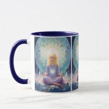 At Peace Meditating Yoga Girl Crystals Blue Purple