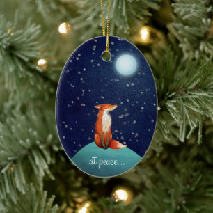at peace, Personalised Fox and Full Moon Christmas Ceramic Ornament