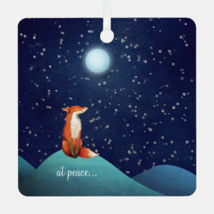at peace, Personalised Fox and Full Moon Christmas Metal Tree Decoration