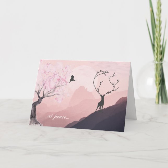 at peace, Pink Sunrise Spring Mountain Scene Japan Card (Front)