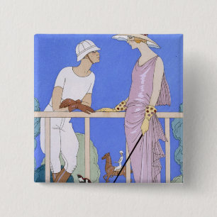 At Polo, 1920-29 (pochoir print) 15 Cm Square Badge