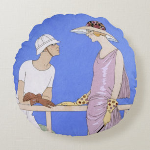 At Polo, 1920-29 (pochoir print) Round Cushion