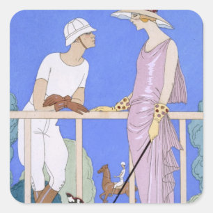 At Polo, 1920-29 (pochoir print) Square Sticker