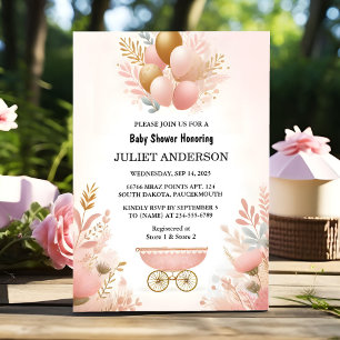 At Rose Boho Gold Mum Chic Spring Baby Girl Shower Invitation
