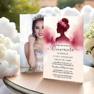 At Silver Plum Lace Gown Boho Burgundy Quinceanera Invitation
