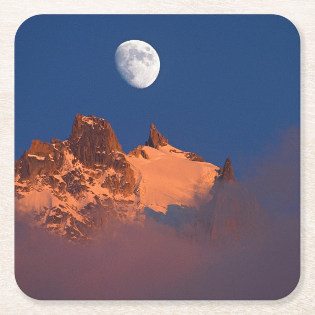 At Sunrise | Aiguille du Plan Chamonix, France Square Paper Coaster (Front)