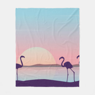 At sunrise flamingo scenery silhouettesflamingo,si fleece blanket