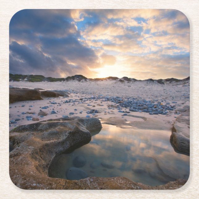 At Sunset In A Puddle Square Paper Coaster (Front)