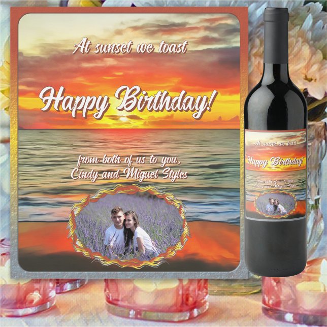 At Sunset we toast Birthday 1738 Wine Label (Creator Uploaded)