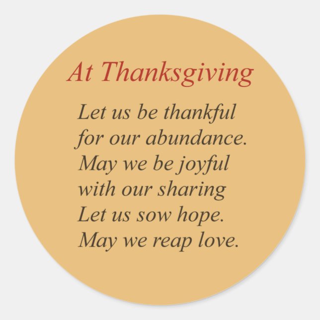 At Thanksgiving Poem in Fall Colours Classic Round Sticker (Front)