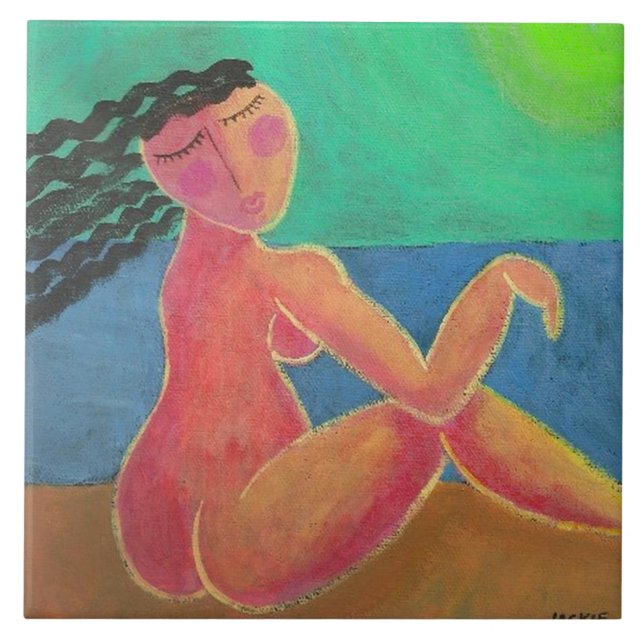 At the Beach Abstract Portrait of a Woman Ceramic Tile (Front)
