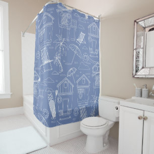 At The Beach Cabana Huts Shower Curtain