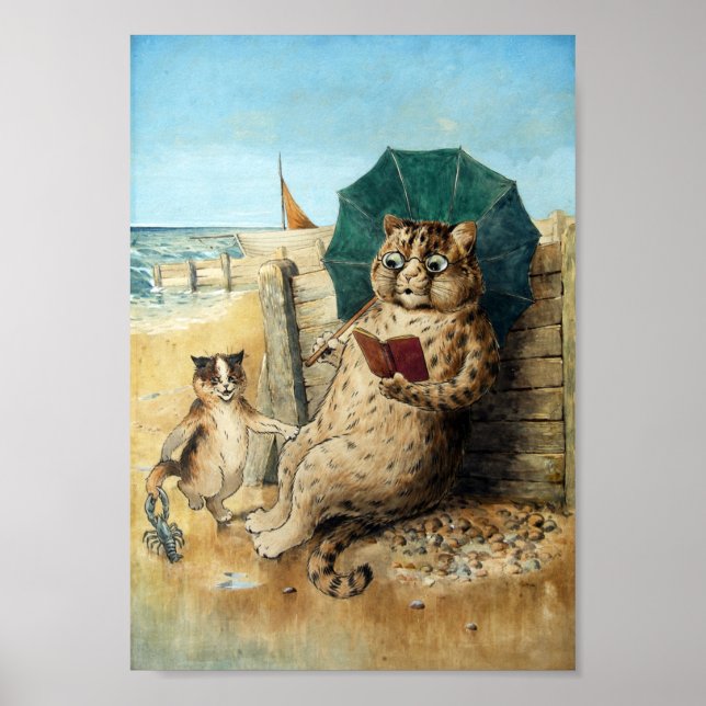 At The Beach, Louis Wain Poster (Front)