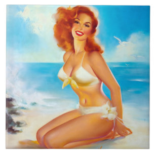At the Beach Pin Up Ceramic Tile