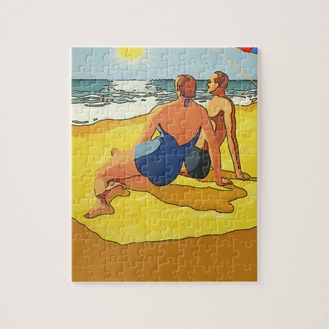 At the beach,vintage style jigsaw puzzle (Vertical)