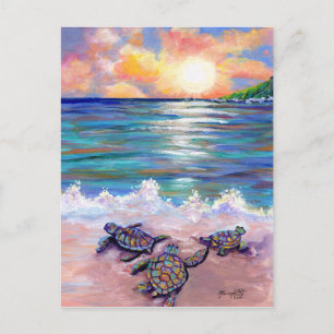 At the Beach with Baby Sea Turtles Postcard