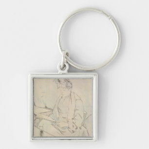 At the Cafe (pencil & ink on paper) Key Ring
