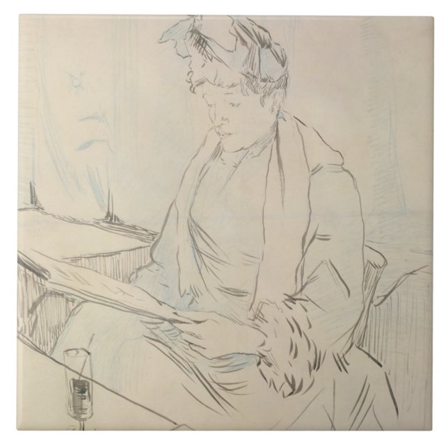 At the Cafe (pencil & ink on paper) Tile (Front)