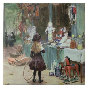 At the Champs-Elysees Gardens, c.1897 (gouache on Ceramic Tile