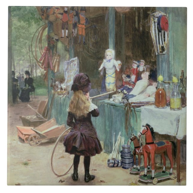 At the Champs-Elysees Gardens, c.1897 (gouache on Ceramic Tile (Front)