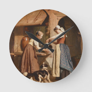 At the Dairy, 1866 (oil on panel) Round Clock