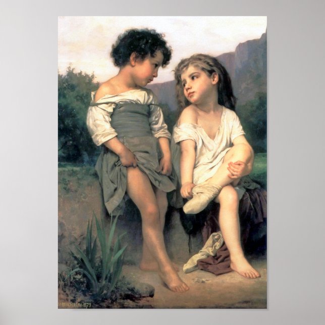 At the Edge of the Brook, Bouguereau Poster (Front)