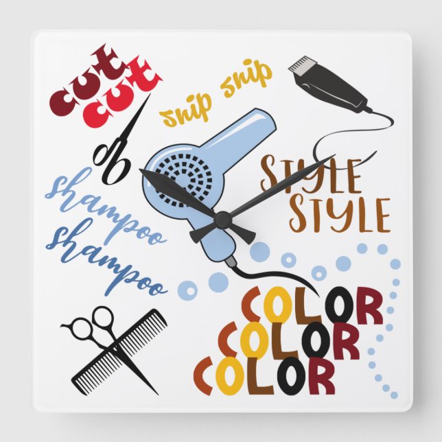 At The Hair Salon Square Wall Clock (Front)