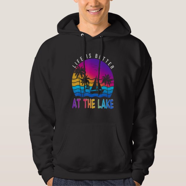 At The Lake Boat Retro Boating Summer Pontoon Hoodie (Front)
