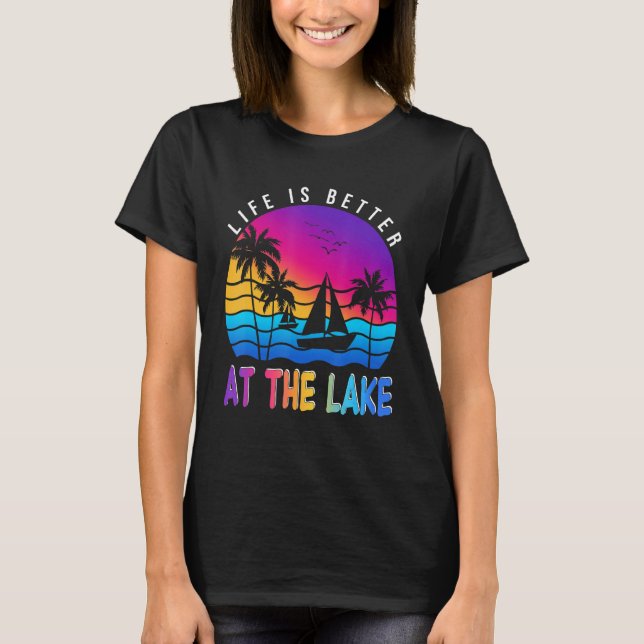 At The Lake Boat Retro Boating Summer Pontoon T-Shirt (Front)