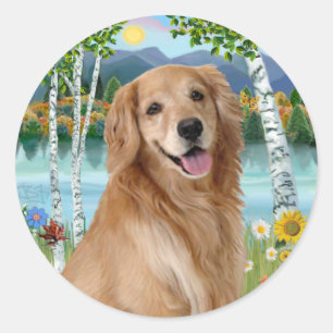 At the Lake - Golden Retriever Classic Round Sticker