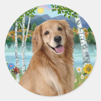 At the Lake - Golden Retriever Classic Round Sticker