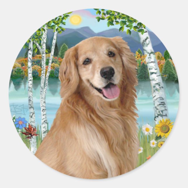 At the Lake - Golden Retriever Classic Round Sticker (Front)